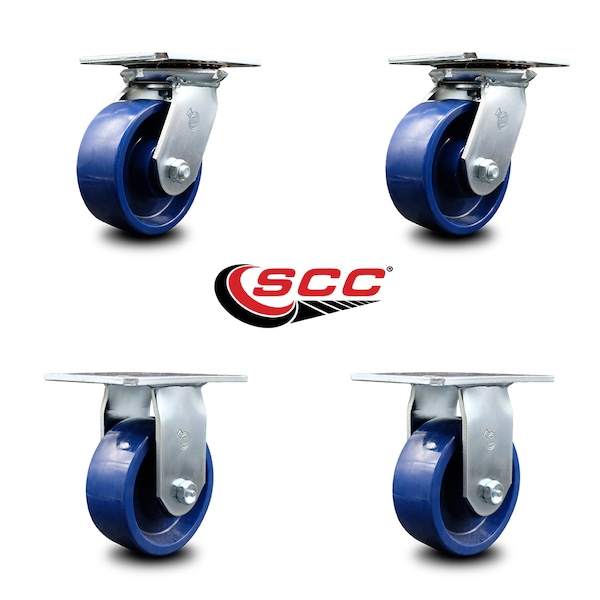 5 Inch Solid Poly Caster Set with Roller Bearings 2 Swivel 2 Rigid SCC